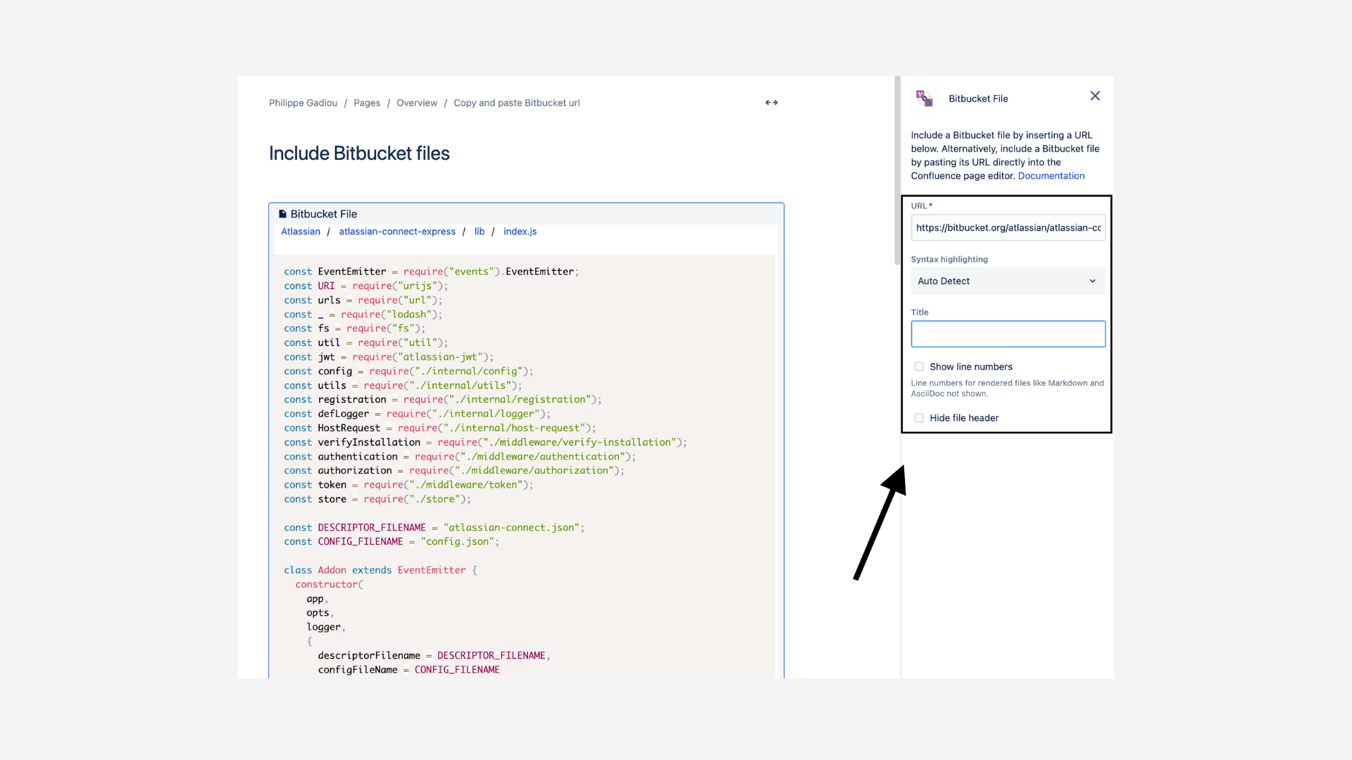 Edit Bitbucket file macro screen