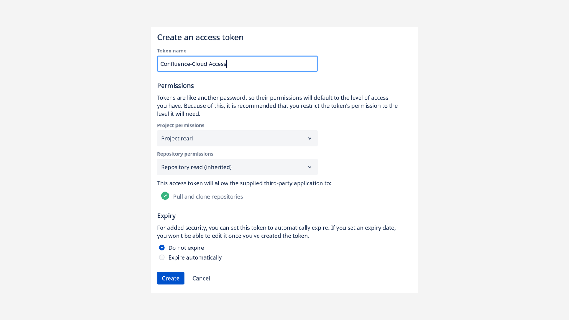 Create access token in Bitbucket screen